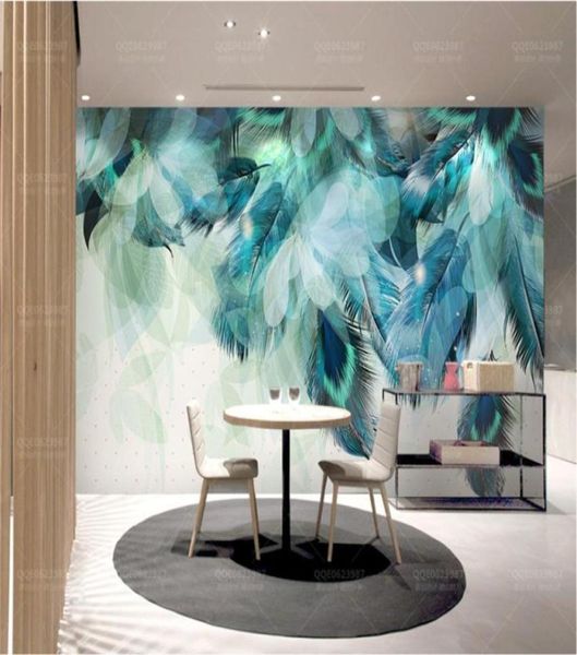 Moda Feather colorida 3D Papel de parede mural Modern Abstract Art Room Restaurante Restaurante Papel de parede Decoração criativa de casa 996991996