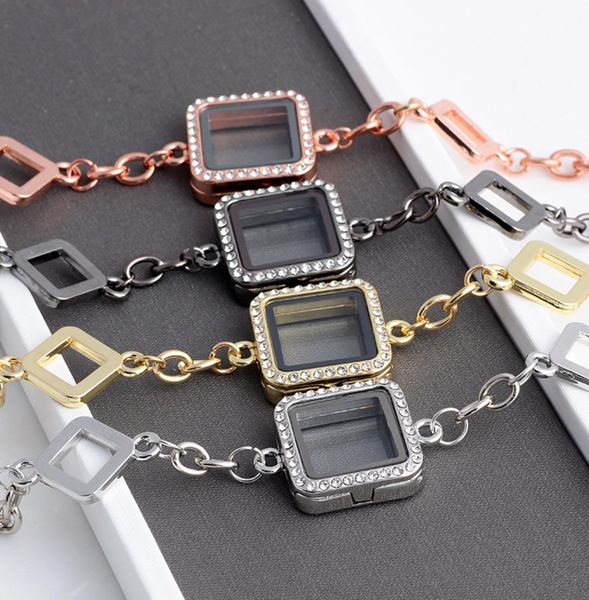 5pcslot 2424 mm Rhinestone vetro quadrato Memoria vivente Memoria mobile Braccialetti Braccialetti Fit Fun mole mobile 7642208