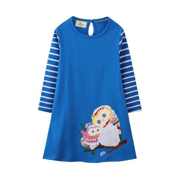 Abiti da ragazza che saltano i metri 2-7T Princess Girls Dresses Owls ricami a maniche lunghe per bambini regalo regalo di compleanno per bambini costumel2405