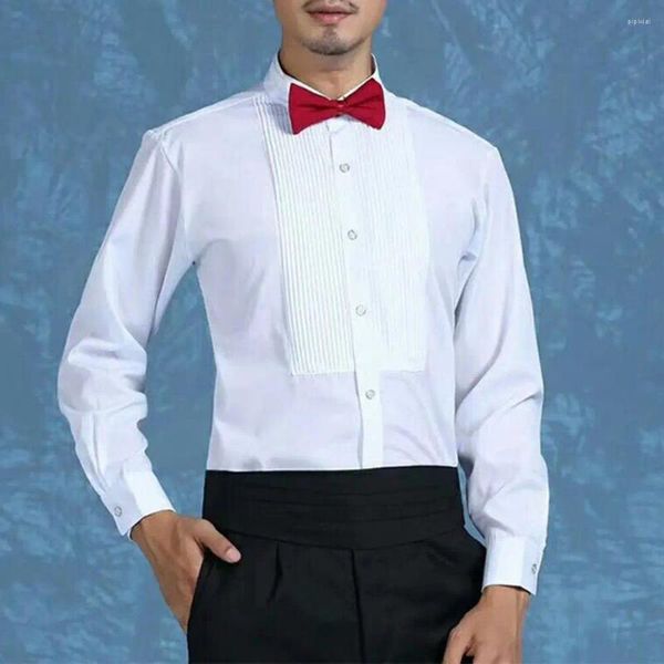 Camisas de vestido masculinas Men Manga Longa Camisa de Manga Longa Noivo Colar elegante de asas para eventos formais Casamento de escritório sólido