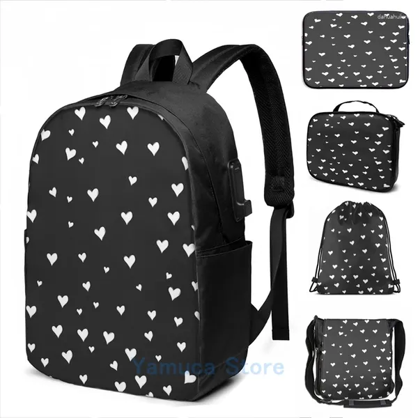 Rucksack lustiger grafischer grafischer print schwarz weiß fröhlicher stimmungs usb mmen school tags Frauen bag aveape laptop