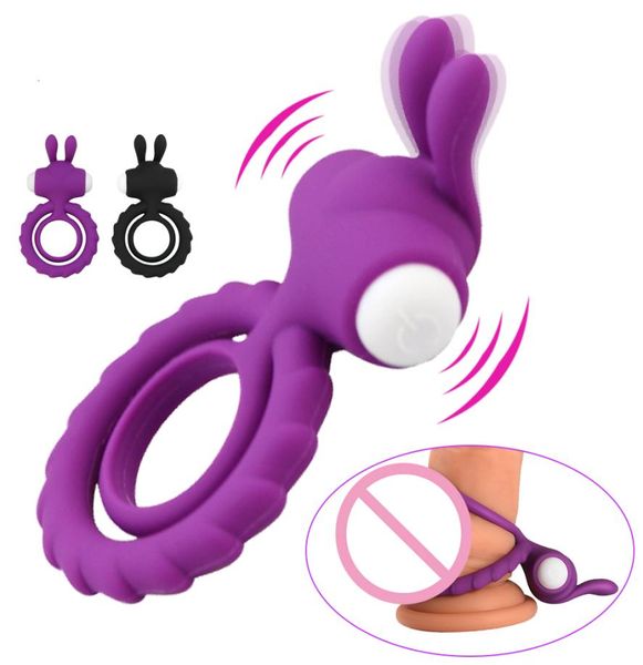 Weiches Silikon Dual Vibration Cock Ring Schwanz Penis Ring Cockring Sex Toys für Männer für Paare, die härtere Erektion verbessern5014315