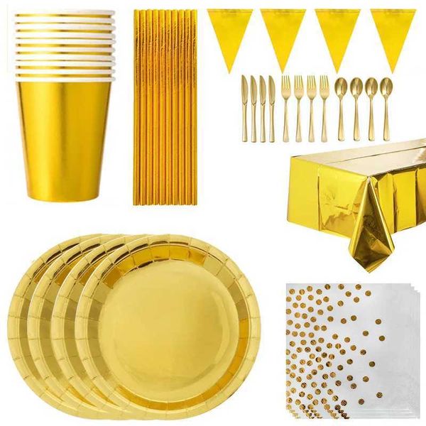 Одноразовая посуда золотая одноразовая картонная чашка для взрослых и детских вечеринок по случаю дня рождения соломенная салфет