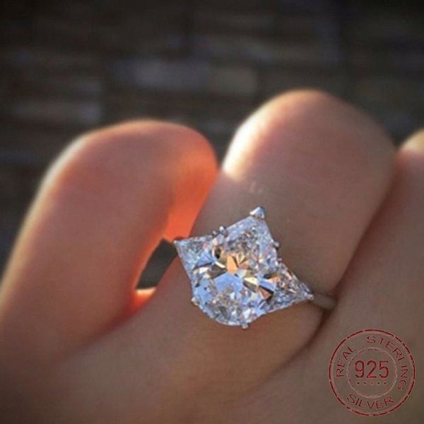 Anel de noivado de casamento romântico forma de pêra cúbica zirconia pav para definir anéis de jóias de prata 925 de alta qualidade para mulheres J-082 2628