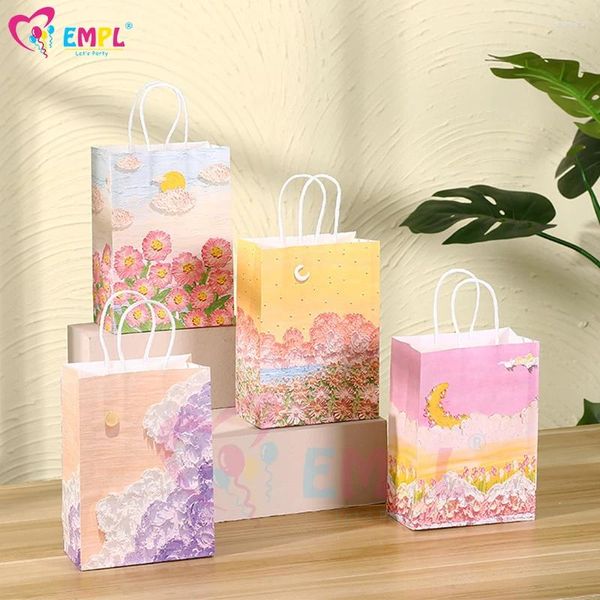 Bolso de papel de festas de festas de 12pcs com alça com maçaneta 3d pintura a óleo impressão a favor do casamento de chá de bebê aniversário de chá de bebê