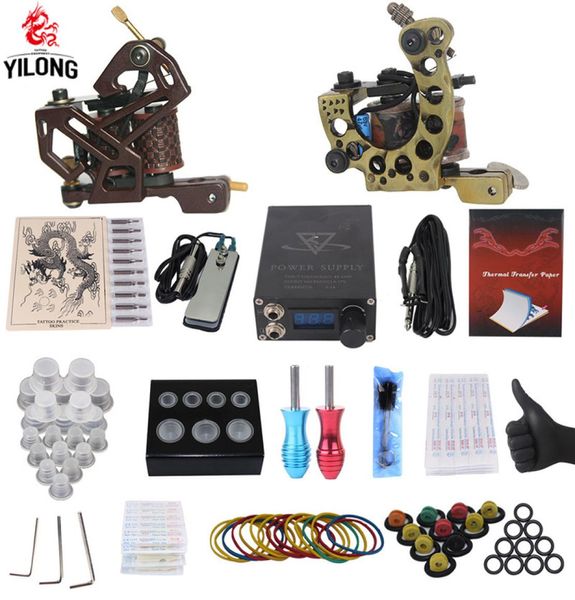 Yilong Professional Complete Tattoo Kit 2 Top -Maschinengewehr 50 Mix Ink Cup 10 Nadelversorgung 300024612 T2006091047476