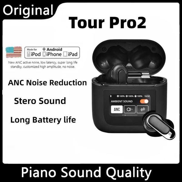 Aurberi per cellulari Tour Pro2 ANC Wireless Bluetooth Cuffie LED Touch Screen Auricolari Affermazione del rumore Active Afferido per l'iPhone Android J240508