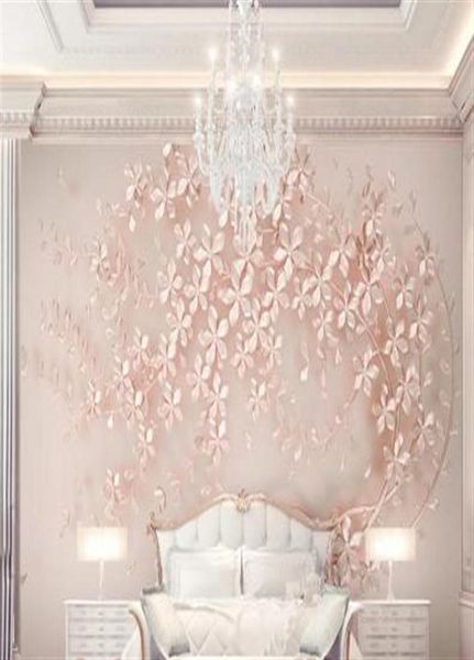 Customized Large Mural Luxury Elegance 3D Stereoskopische Blume Roségold 3D Tapete für Wohnzimmer TV Kulisse Wallpaper247N3423119