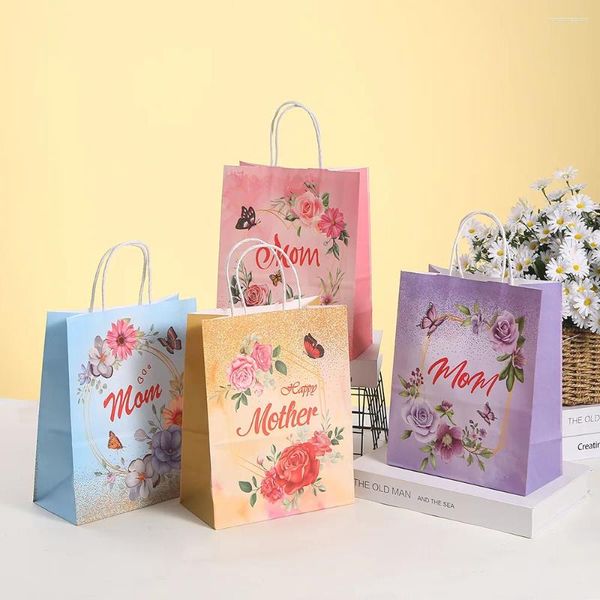 Enrole de presente 6pcs Feliz Dia das Mães Packing Sacos com Handle Flowers Candy Bag para mamãe mamãe seja aniversário