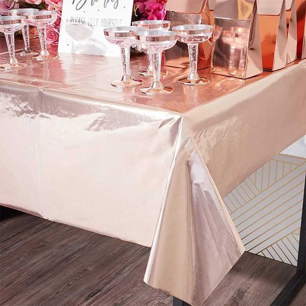 Loucaria de jantar descartável Rosa Rose Gold Foil Peda-ouro de toalha de mesa Festa de casamento Rosa e prata Disponível de ponta Q240507
