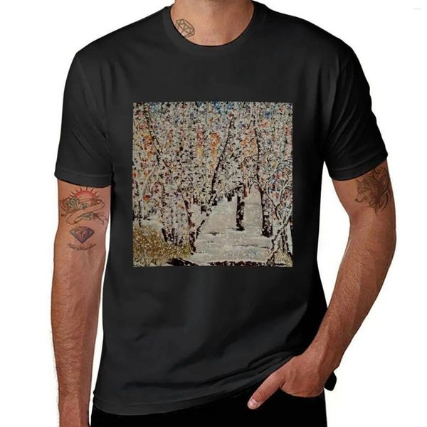 Erkek Polos Kış Harikalar Diyarı Huş Ağaçları Orman Trail Kar T-Shirt Düz Üstleri Tezgahların Meyveleri Mens T Shirt