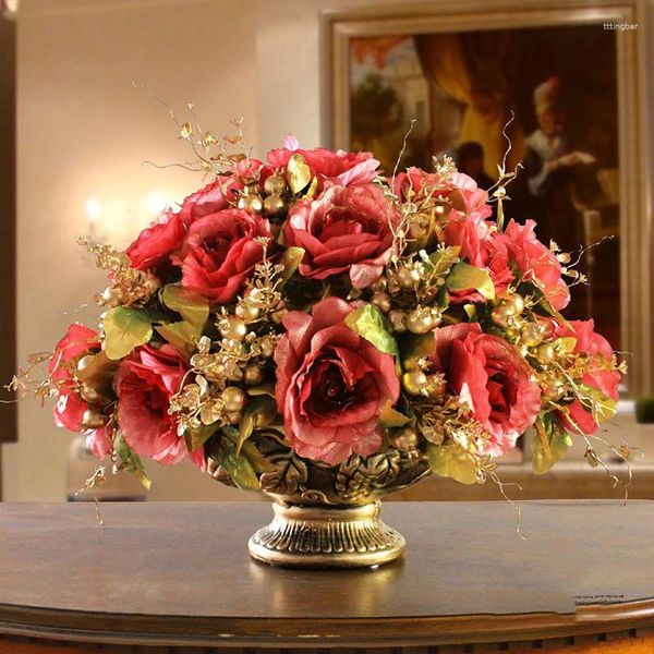 Vasi Ceramica europea Vaso di fiori artificiali Set di fiori ornamenti per la casa tavolino da caffè in seta figurine finte decorazioni artigianato