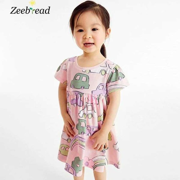 Mädchenkleider Zeebread 2-7T Sommer Girls Dress Car Print Kurzarm Vorschule Kleidung Froschkleid Baby Prinzessin Kinderkleidung Clothingl2405