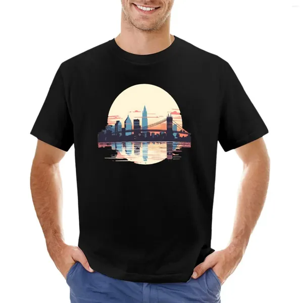 Herren-Tanktops minimalistische York Skyline bei Pastell Sunset T-Shirt Customized Customs