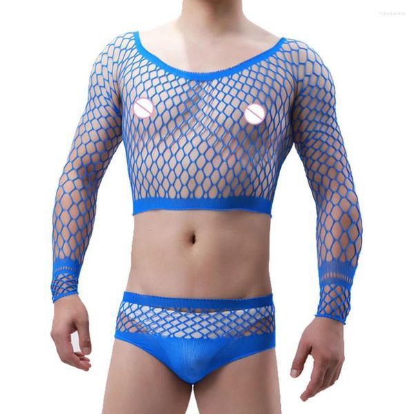 Bras Desen homens de malha sexy malha de malha fishnet corpo -calça transparente macacão hollow Out através de roupas íntimas calcinhas eróticas de lingerie calcinha