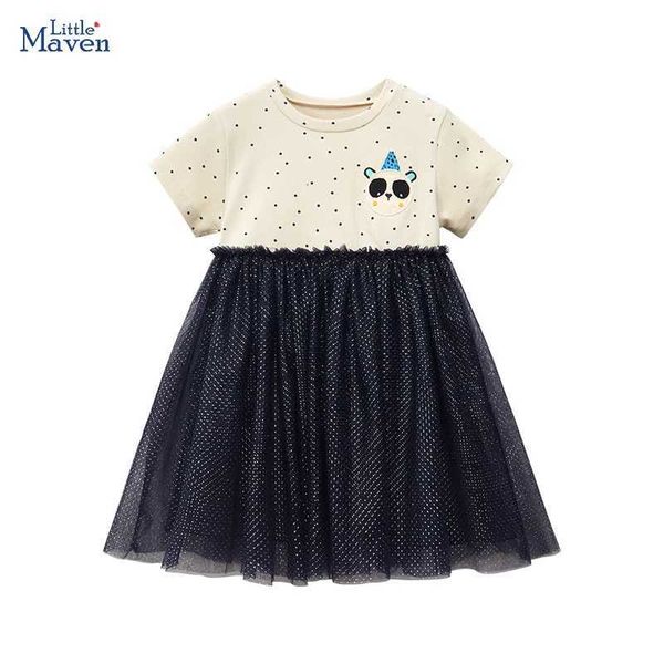 Mädchenkleider Little Maven 2024 Koreanische Kinderkleidung neue Kleidung Baby Girls Sommer Baumwollkinder lässig Kleidung Cartoon Panda Kinder Mesh Dressl2405