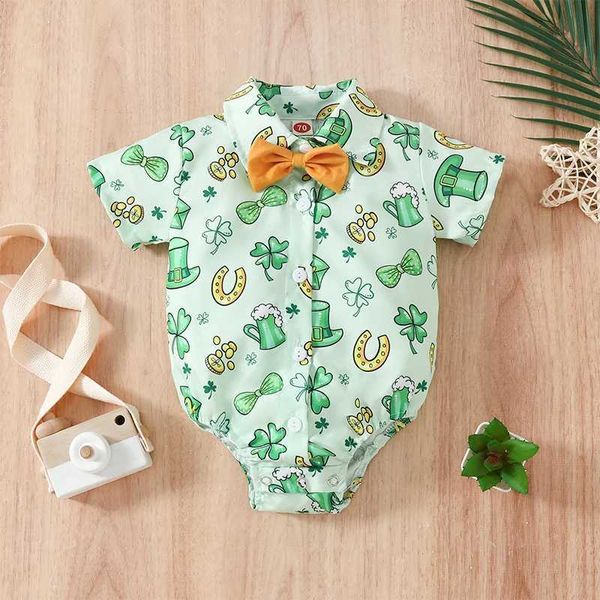 Rompers Infant Baby Boys St. Patrick S Day Hemd Bodysuit formelle Kurzarm Rompers 1 Piece Outfits Gentlemen Kleidung 3-18m H240508