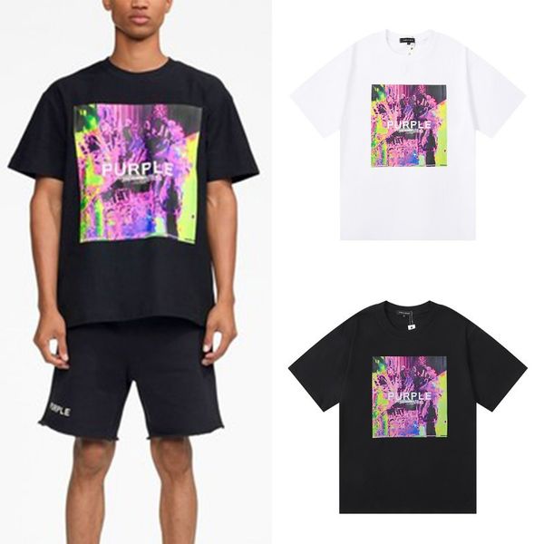 Camisetas de marca roxa da moda Designer Streetwear Men, camisetas de verão, algodão Blend Round Leve curta Letra impressa Hip Hop camise