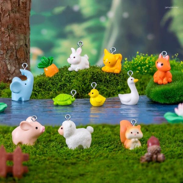 Charmos 10pcs Cute Animal Resin Duck Squirrel Fairy Garden Miniaturas Terrarium Fatuetas Diy Crafts Home Decoration Acessórios