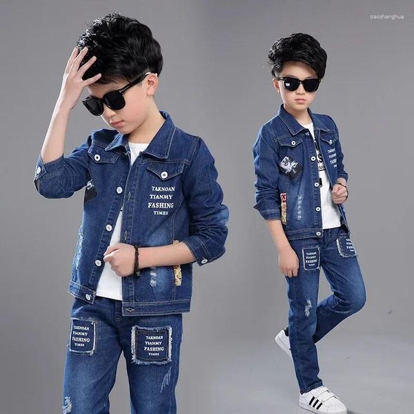 Roupas Conjunto de roupas Jean Spring Autumn Crianças Conjunto de meninos Casas de casaco 2pcs/Conjunto Crianças Presente adolescente Garoto formal de alta qualidade