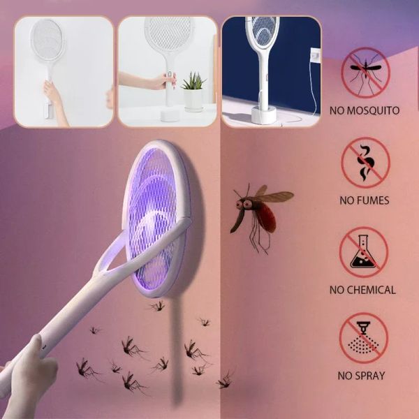 Zappers 5 in 1 elektrische Moskito Swatter 365nm UV Light Killer Lampe Schläger USB Ladung Sommerfliegenfalle Zapper 90 ° Rotatable Schocker