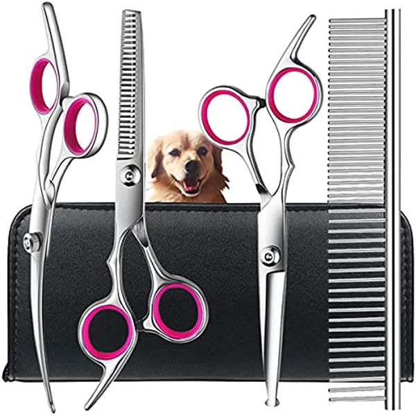 Dicas de tesoura de tesoura para cães Dicas redondas de segurança Cat Shears Set Rainning Aço inoxidável pente curvo reto 240508