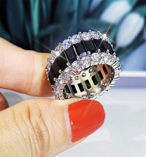 Marca de choucong feita de jóias de luxo de luxo anéis de casamento 925 prata esterlina prata cortada negra safira cz diamante gemtones eternity5700125