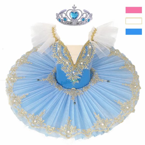 Balé profissional tutu meninas azul rosa prato de panqueca tutu bailarina vestido de festa adulto mulheres crianças crianças fantasia de dança 240426