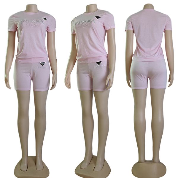 Women Tracksuits Zwei Stücke Set Designer Street Trend bedruckte Pullover Hemden Hosen Kurzarm Crop Top Taschen Shorts Anzüge