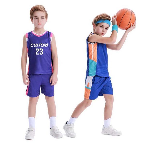 Jerseys Profissional Kids Basketball Uniform Set Settle Boys Basketball camisa de basquete barato Jersey para Ldren H240508