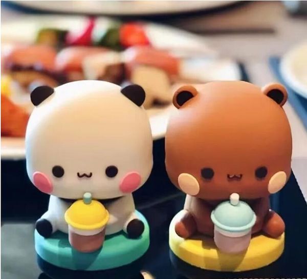 Hot Bubu e Dudu Panda Bear Figure Doll Boba Tea Kawaii Action Figures Collezione Toy Collection Ornaments for Fan Girls Children Regalo