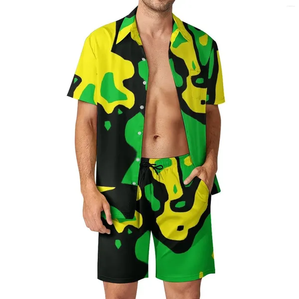 Men's Tracksuits Jamaica Flag Men Define cores de arte casual shorts verão camisa de férias retro configurada de manga curta PLAPA TAMANHA Idéia de presente