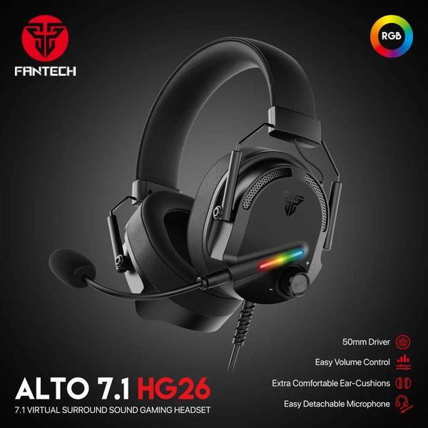 Headsets Fantech Alto 7.1 HG26 Game Head Head Witch Rauschunterdrückung Abnehmbares Mikrofon -Surround -Sound RGB Wired USB -Kopfhörer J240508