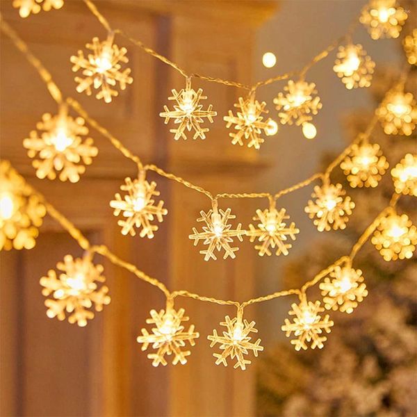 Decorações de Natal Snowflake Led String Garland Merry Decoration for Home Xmas Santa Claus Presentes Navidad 2024 Feliz Ano