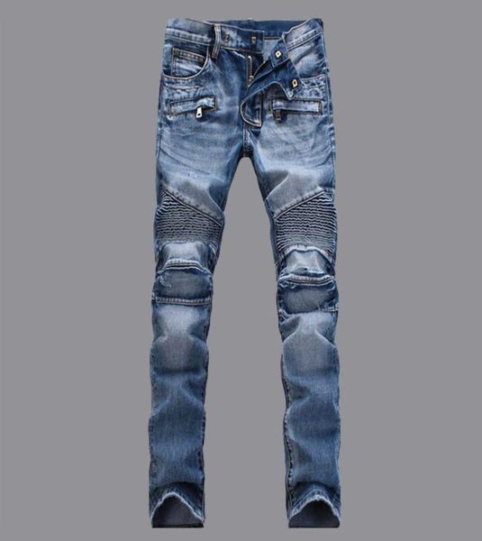 Jeans für Männer Plus Size Jeans Design Jeans Moto Biker machen alte ausgefranste Zipper -Fliegenloch Biker Rock Revival Patchwork Jogg2451687