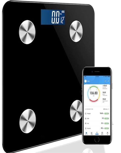 Badezimmer Skalen Bluetooth Bodenkörperskala BMI Fett Skalen LED Digital Smart Weilskala Balance Body Composition Analyzer 2201043916638