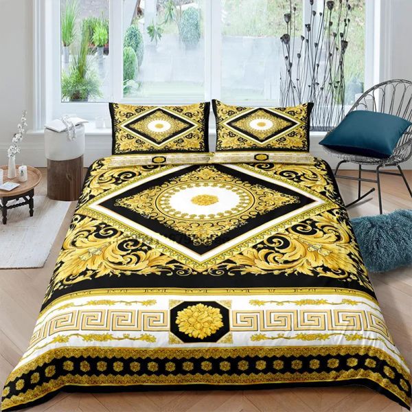 Designer -Bettwäsche Sets Luxus Barock Moderner Kunst 3d Golden Lion Tiere Leinen Set Duvet Cover 3 PCs Single Double Microfaser 4 PCs