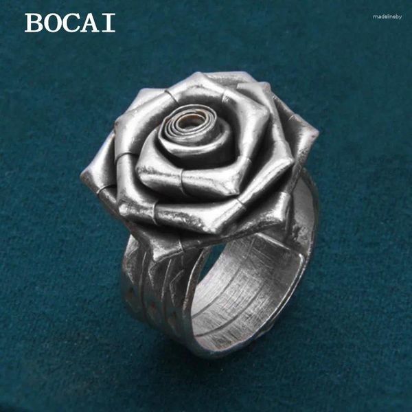 Küme Yüzükleri Bocai S925 STERLING Gümüş Vintage Moda El İşçili Origami Gül Yüzük Bayanlar Hediye