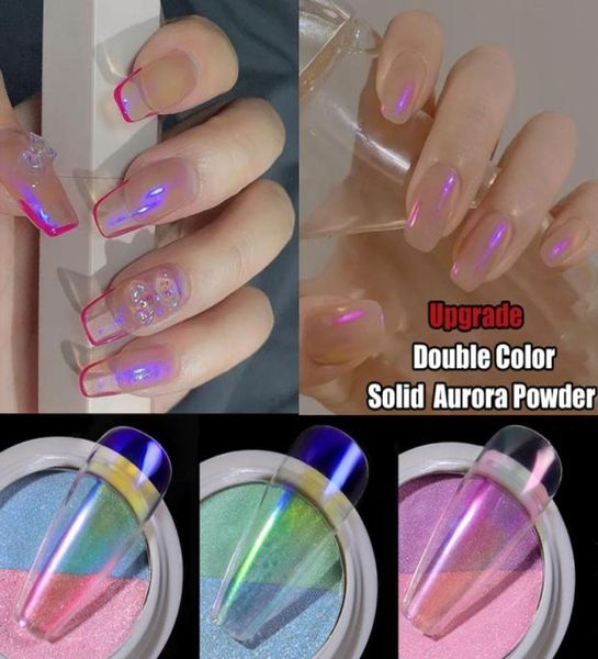 Double Cor Solid Aurora Powders de unhas glitter transparente neon holografia brilho Chameleon pó pó Chrome Nails Art Pigmen7988247