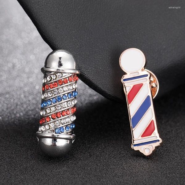 Broschen klassische Abzeichen Brosche Pin Barber Shop Pole Kristall Rasierer Schere Emaille Friseur Dekoration Accessoires