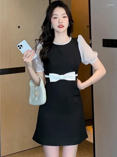 Abiti per feste 2024 Black Chic Bow Sola Diamonds Diamonds Domande Women Fashion Elegant Y2K Mini BodyCon Casual Casual Kawaii