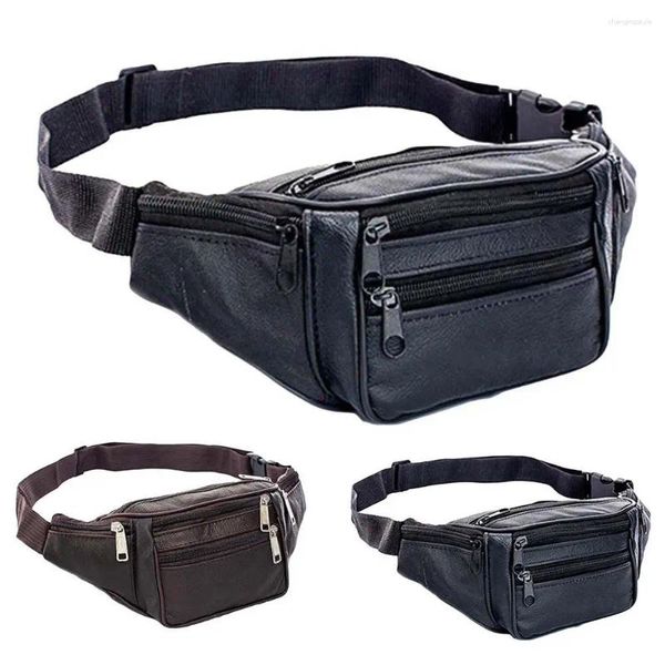 Bolsas de cintura 2024 Moda Multi Pockets Zipper Bolsa de couro faux Fanny Pack bolsa de armazenamento