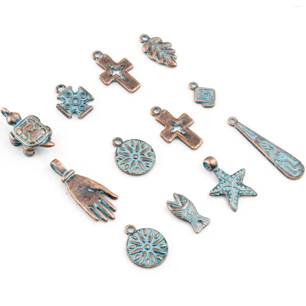 Colares pendentes 20pcs cobre boêmio pátina geométrica folhas transversal palmeira vintage antigo metal encantos de colar brincos de colar jóias