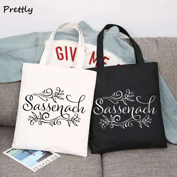 Bolsas de compras Sassenach Print Women Bag Reutilable Outlander Livros Série Dinnafash Fan Canvas Tote ombro Shopper Bolsa