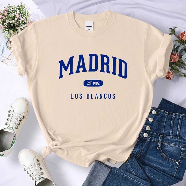 Frauen T-Shirt Spanien Madrid Est 1902 Los Blancos T-Shirt Fe Sport Casual Colt Crop Top Sweat Hip Hop T-Shirt Weich atmungsbekündigte T-Shirt Frauen D240507