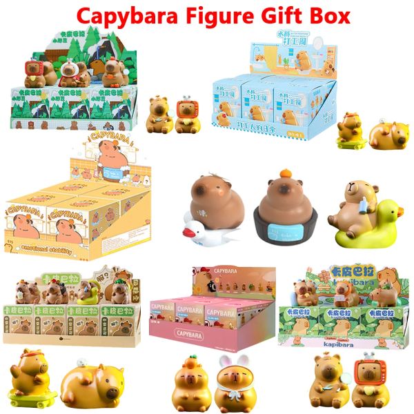 Miniaturas Capybara Figura Caixa Figura fofa Kawaii Anime Figuras Cartoon Doll Capybara Figuras de ação DOLR FILDA DOM BRINHURY PRESECE