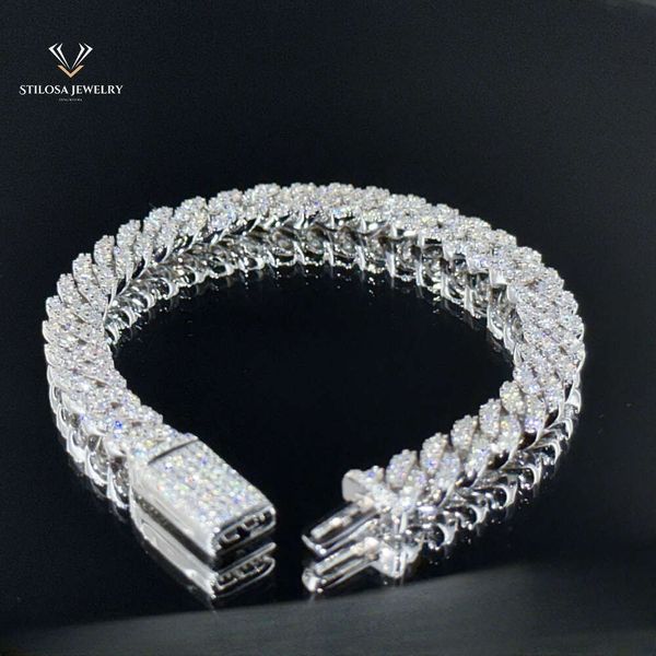 Pulseira de jóias de moda 6mm 8mm Lidth Casal VVS Moissanite Cuban Link Chain com prata 925