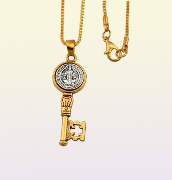 Benedict Medal Key Leghe Incantesimi Collane a sospensione protezione da viaggio Collane Antique e oro 20pc/lotti A-577D6351362