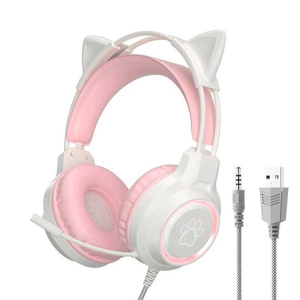 Fones de ouvido fones de ouvido de gatos para PC com ruído de microfone cancelando o plugue USB 3,5 mm adequado para PS4/Xbox One J240508