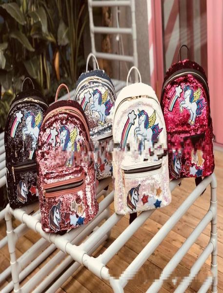 Детские девочки рюкзаки 2018 новейшие корейские красочные скинсы с блестками единорога панели для плеч для подростков для девочек -подростков. Студент блеск SC1169691